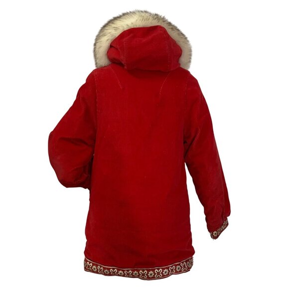 70s Inuit Eskimo Fur Trim Corduroy Coat Boho By Tlingint Artist Marleita Wallace - Picture 4 of 13